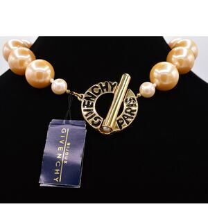 Givenchy Vintage Logo Choker Necklace Gold Toggle Chunky Pearl NOS 1980s BinN
